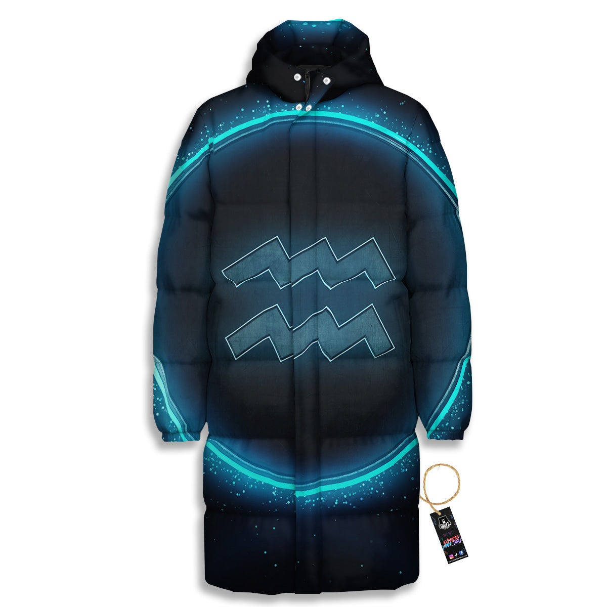 Zodiac Sign Blue Aquarius Print Long Down Jacket