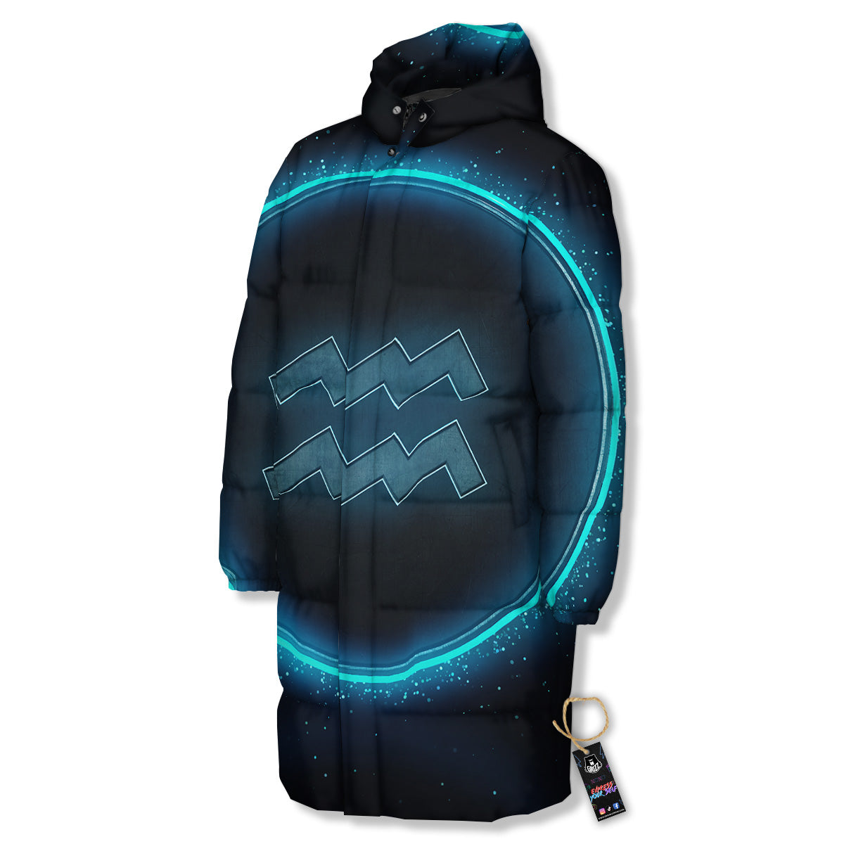 Zodiac Sign Blue Aquarius Print Long Down Jacket