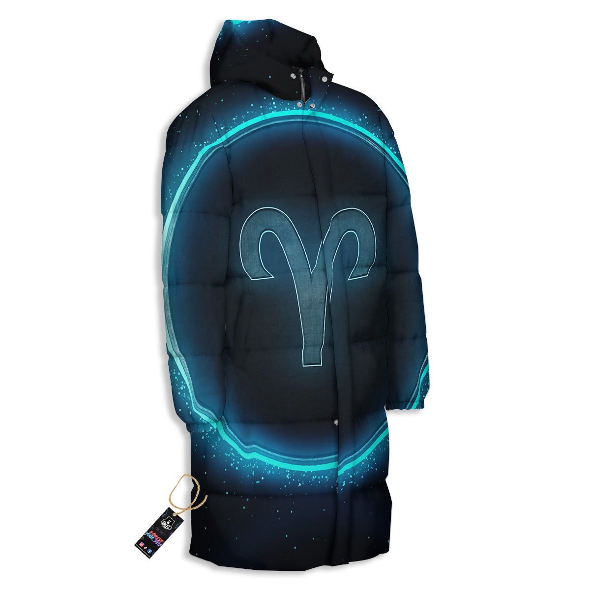 Zodiac Sign Blue Aries Print Long Down Jacket