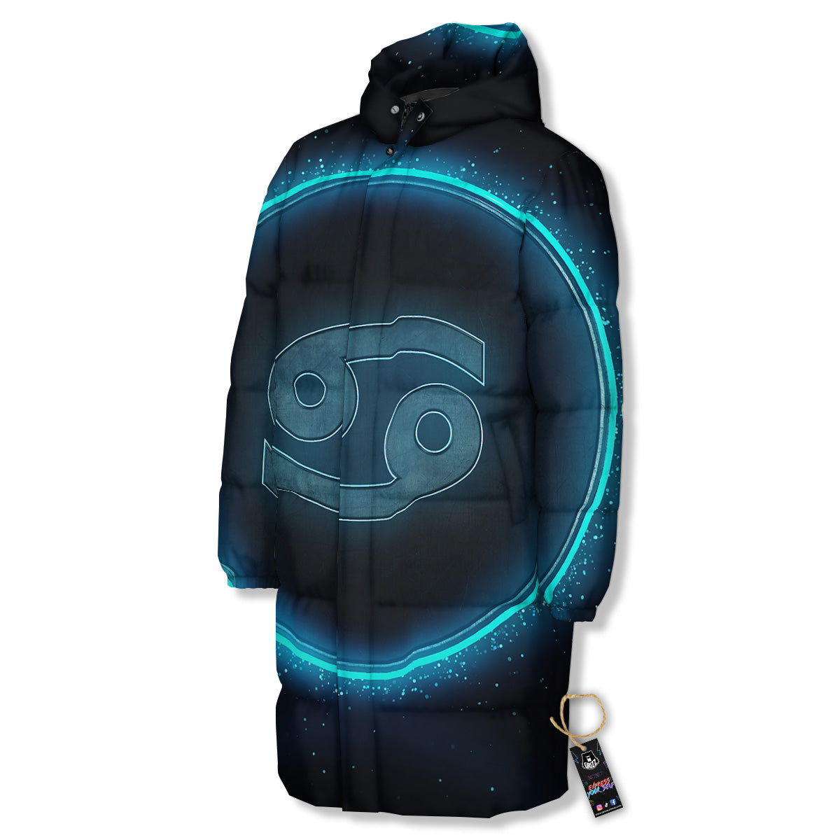Zodiac Sign Blue Cancer Print Long Down Jacket
