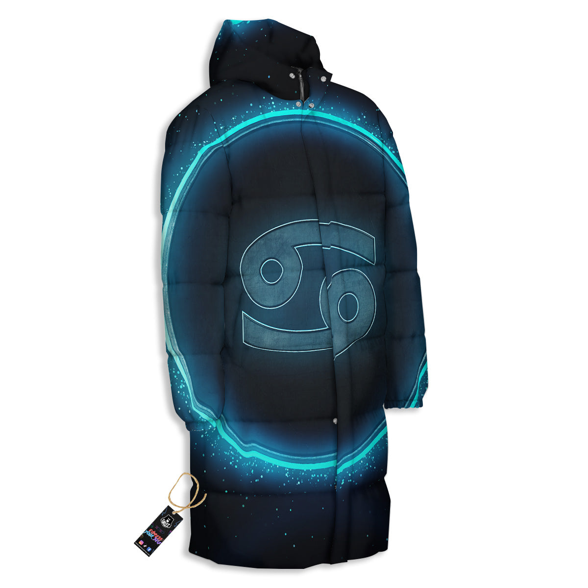 Zodiac Sign Blue Cancer Print Long Down Jacket