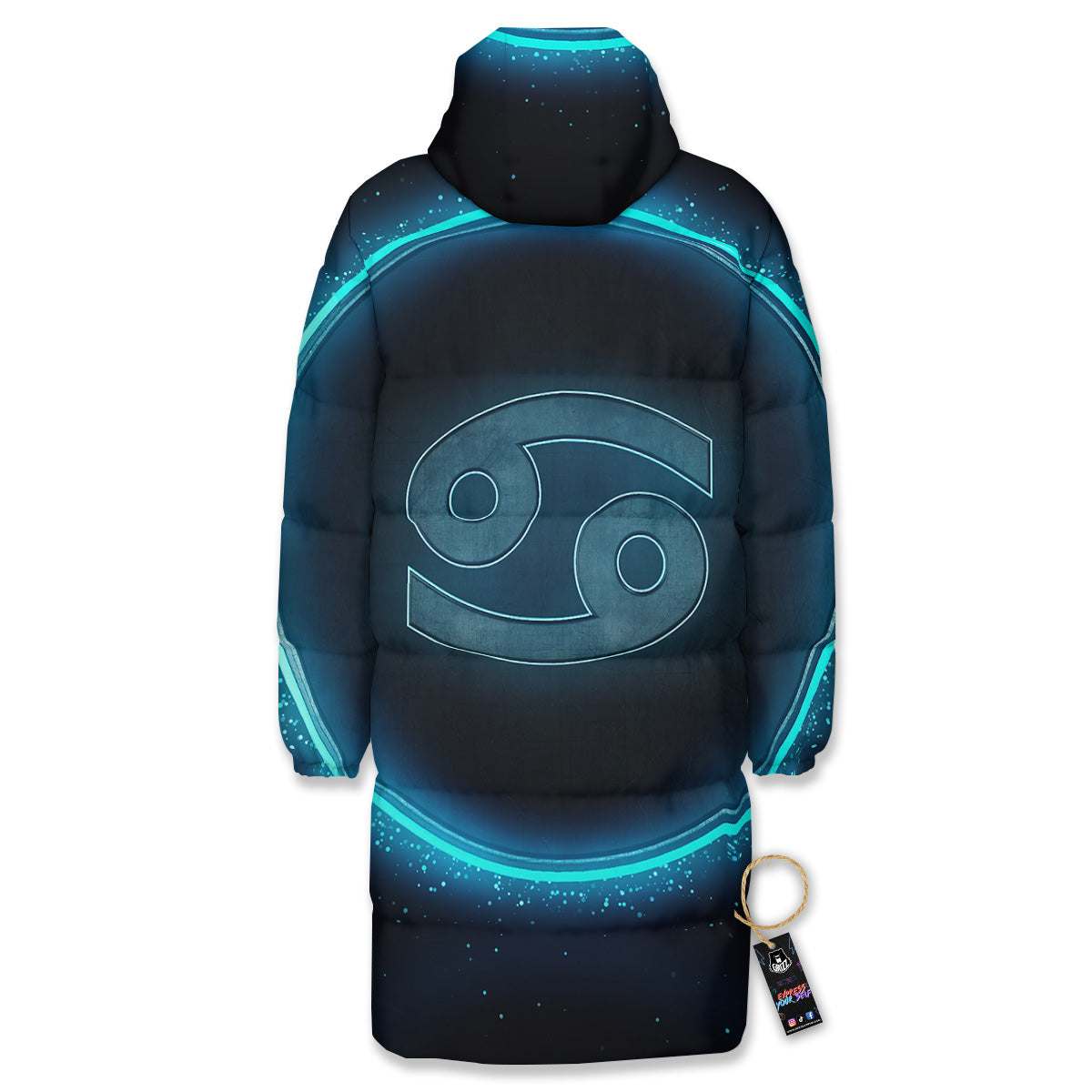 Zodiac Sign Blue Cancer Print Long Down Jacket