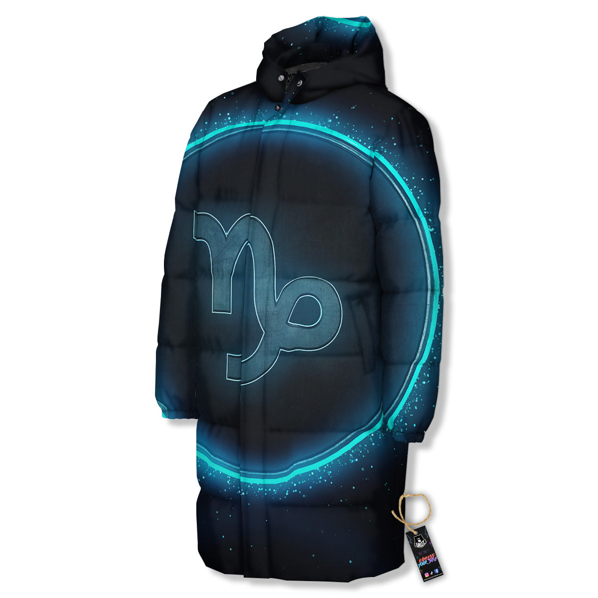 Zodiac Sign Blue Capricorn Print Long Down Jacket