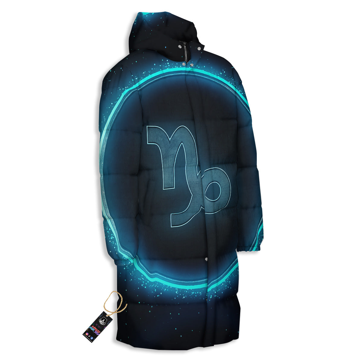 Zodiac Sign Blue Capricorn Print Long Down Jacket
