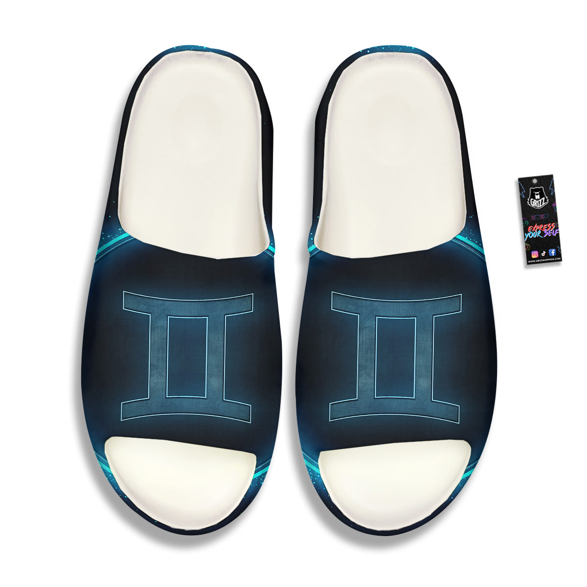 Zodiac Sign Blue Gemini Print Sandals-grizzshop
