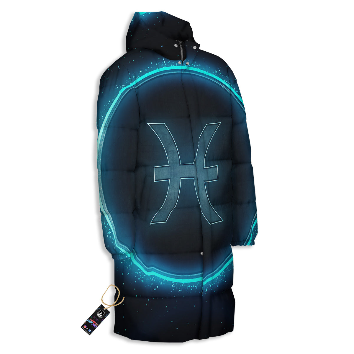 Zodiac Sign Blue Pisces Print Long Down Jacket