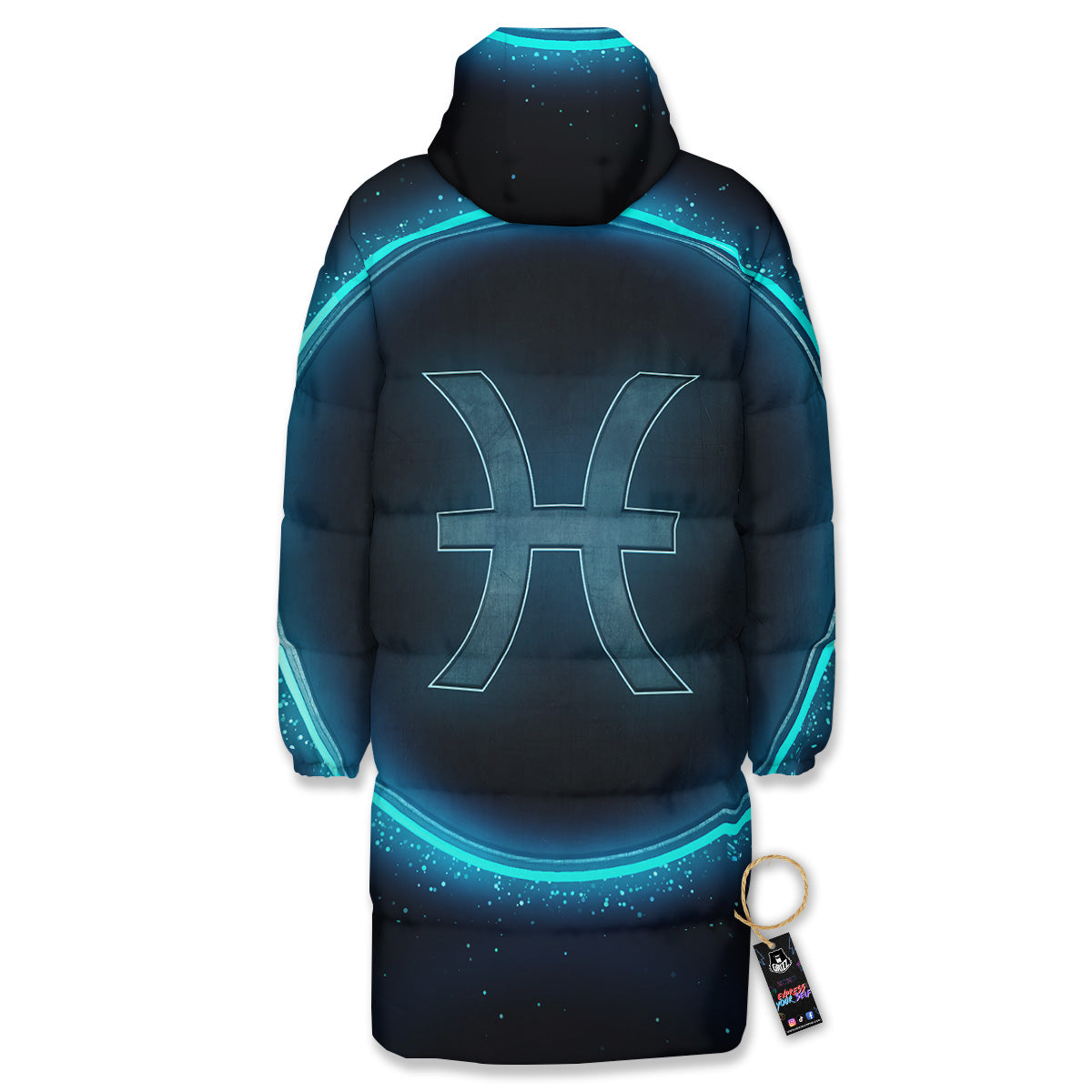 Zodiac Sign Blue Pisces Print Long Down Jacket
