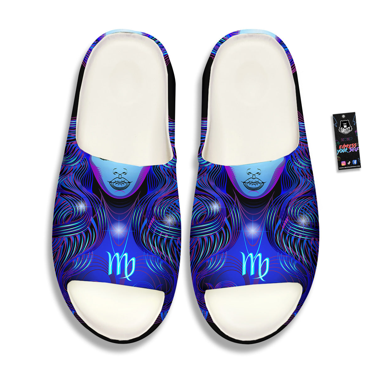 Zodiac Sign Blue Virgo Print Sandals-grizzshop