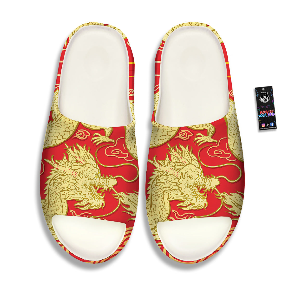 Zodiac Sign Chinese Dragon Print Sandals-grizzshop