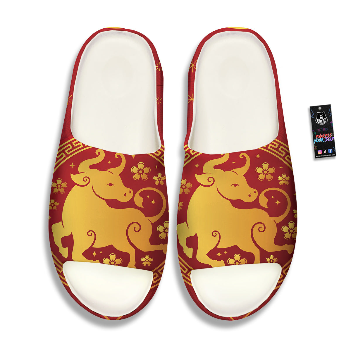 Zodiac Sign Chinese Ox Print Sandals-grizzshop