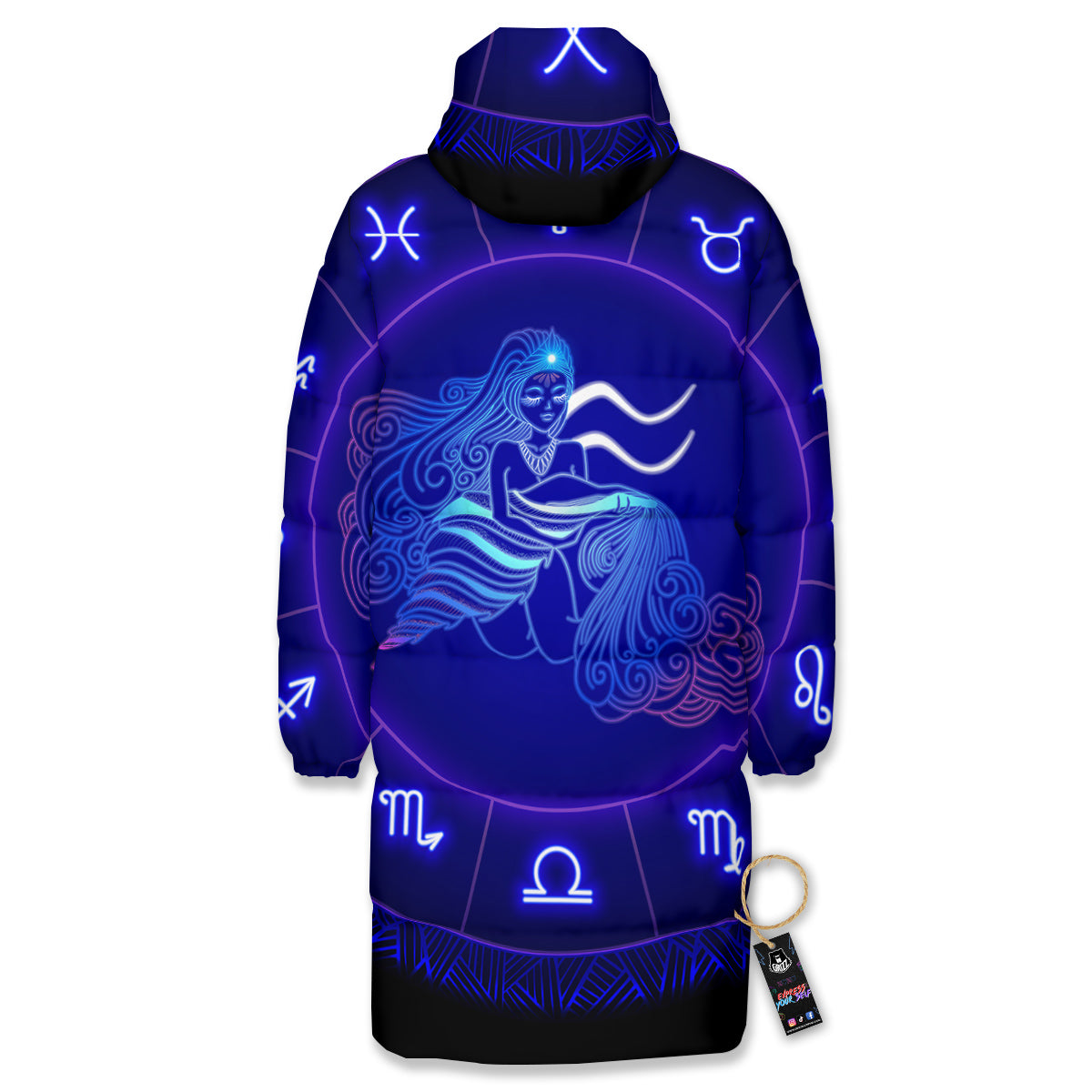 Zodiac Sign Dark Aquarius Print Long Down Jacket