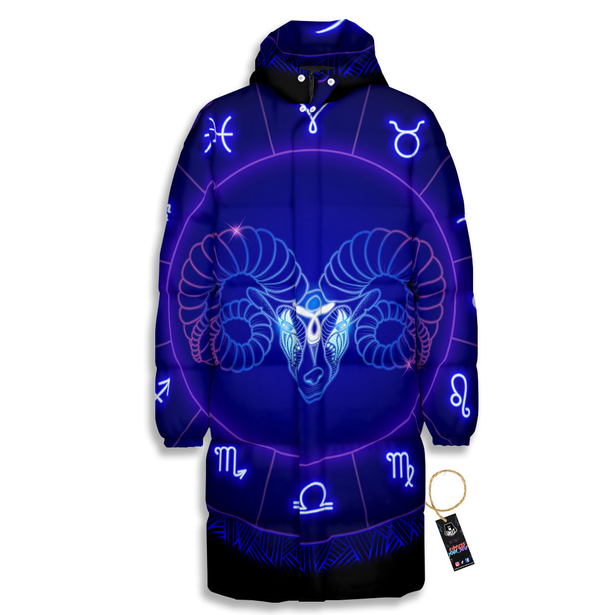 Zodiac Sign Dark Aries Print Long Down Jacket