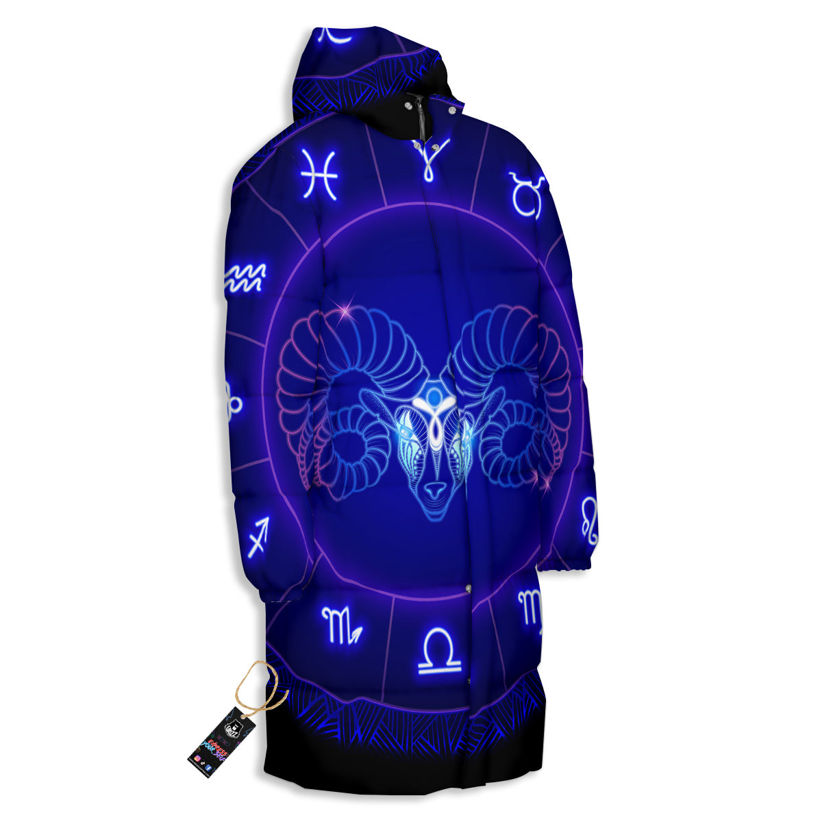 Zodiac Sign Dark Aries Print Long Down Jacket