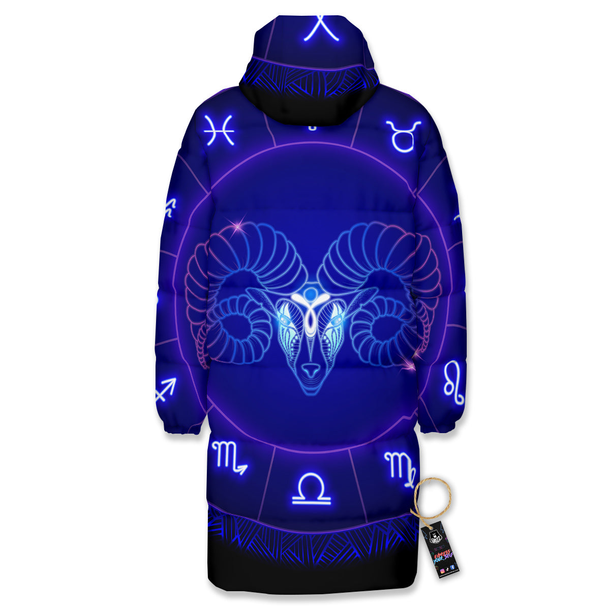 Zodiac Sign Dark Aries Print Long Down Jacket