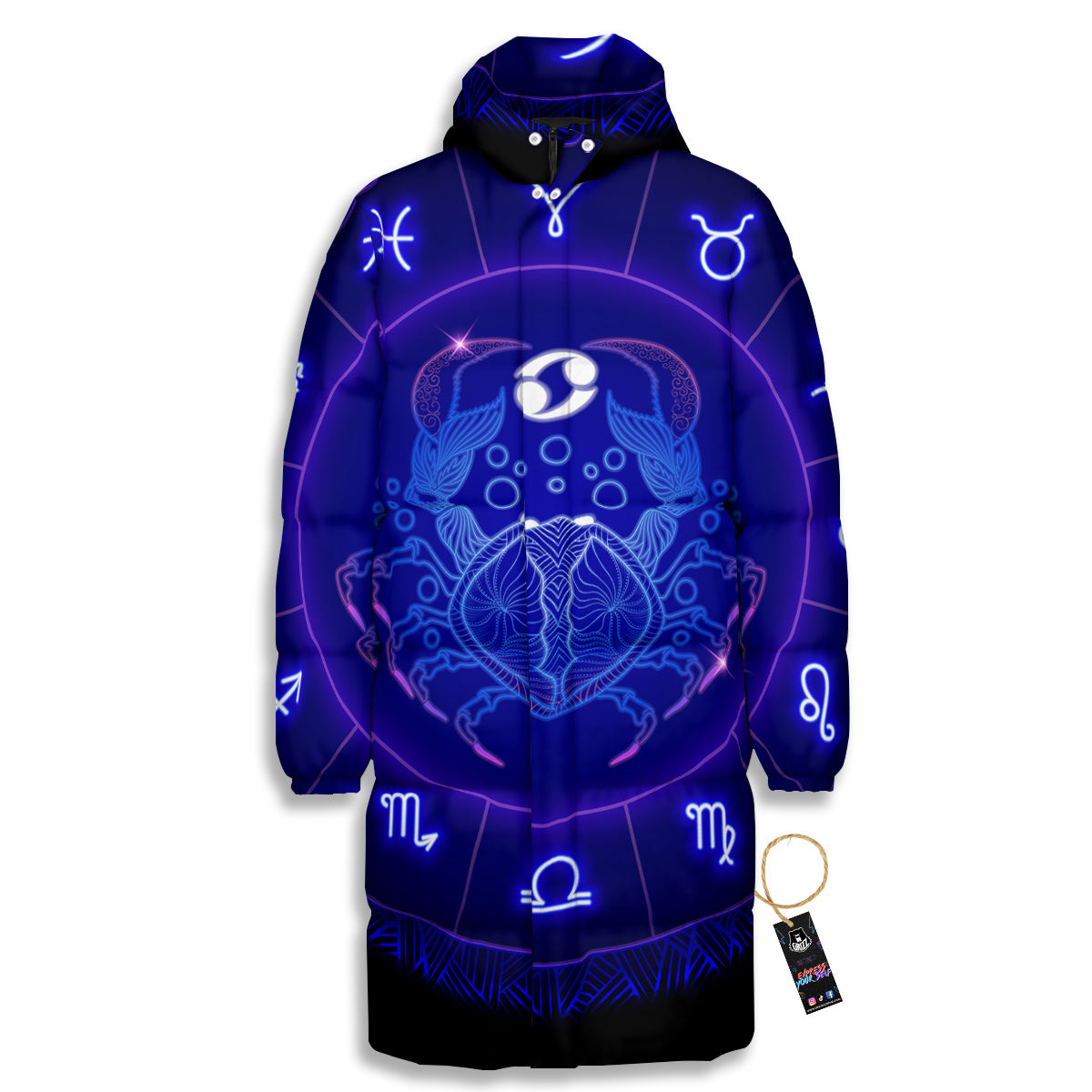 Zodiac Sign Dark Cancer Print Long Down Jacket
