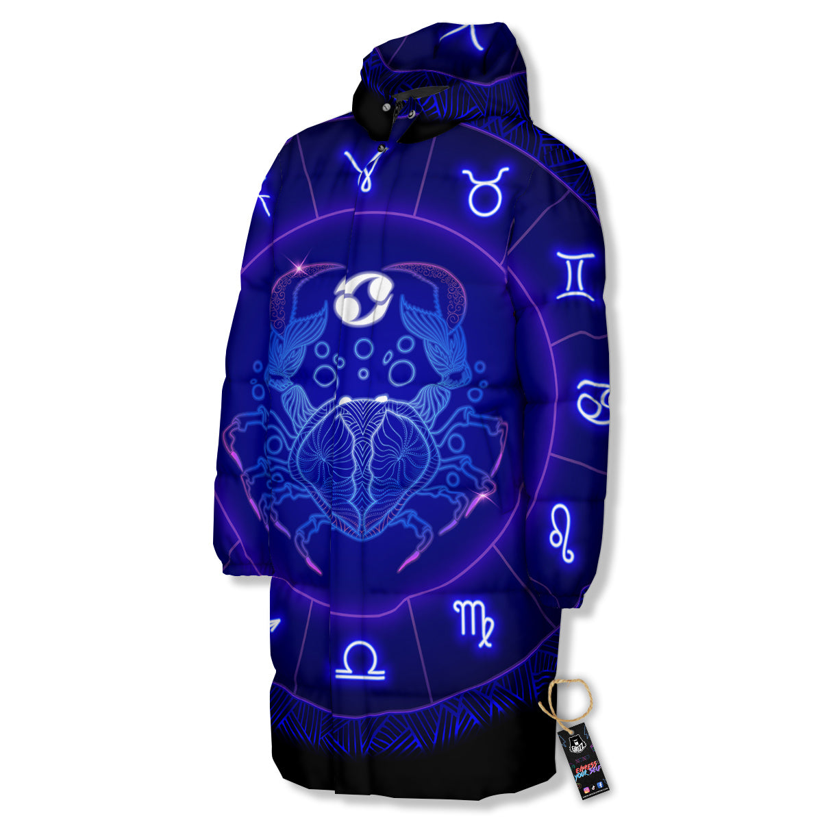 Zodiac Sign Dark Cancer Print Long Down Jacket