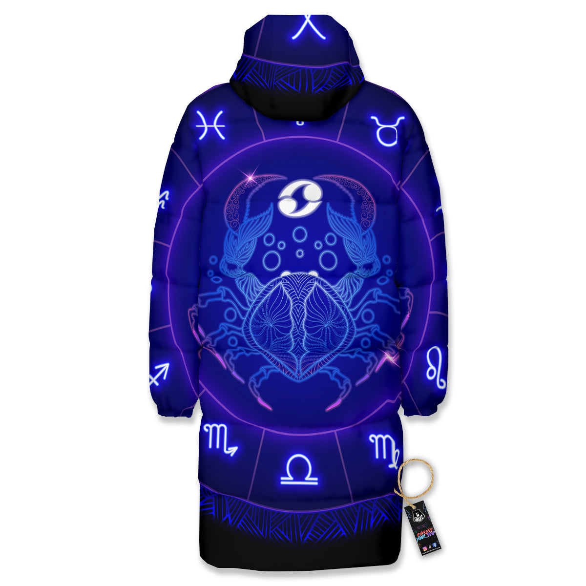 Zodiac Sign Dark Cancer Print Long Down Jacket