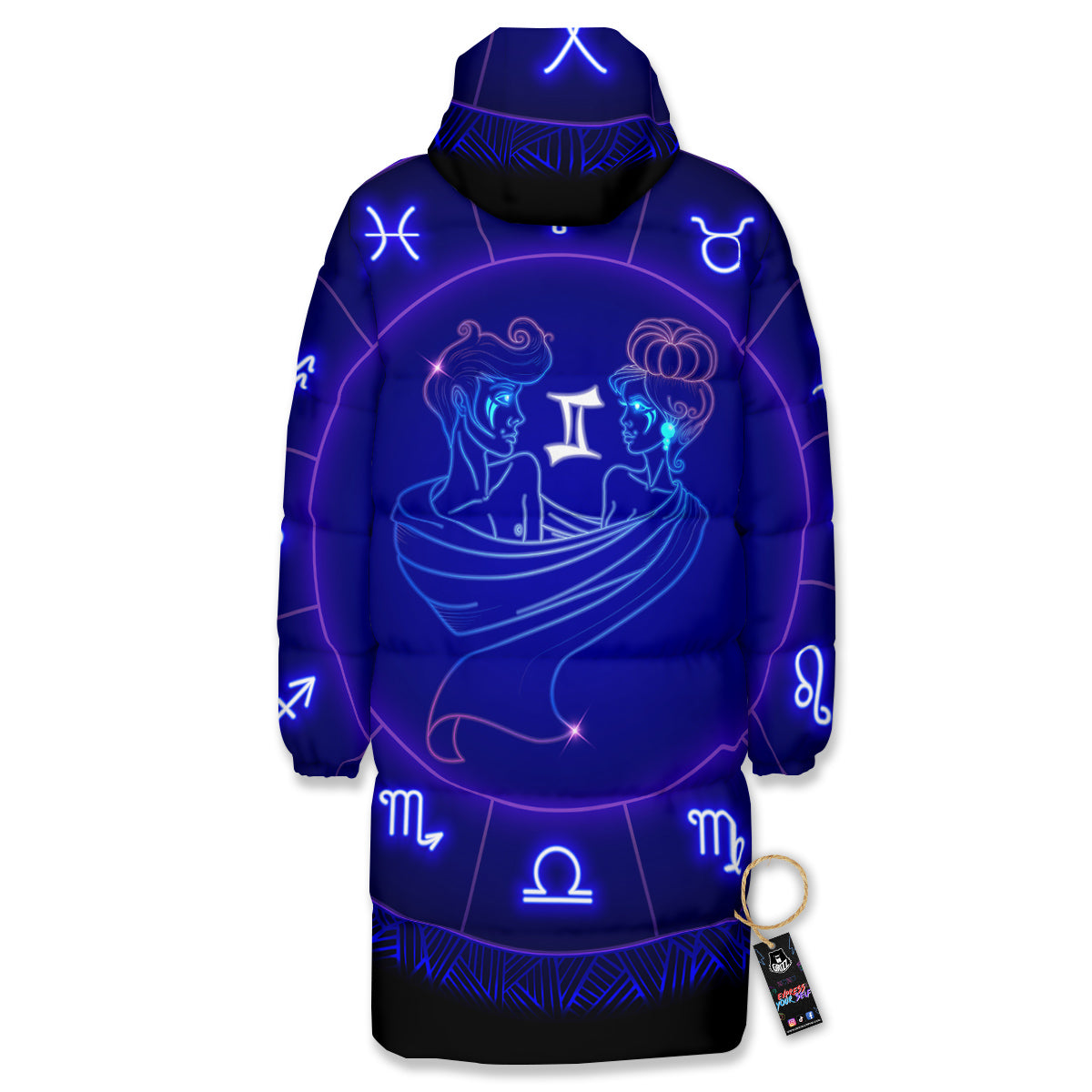 Zodiac Sign Dark Gemini Print Long Down Jacket
