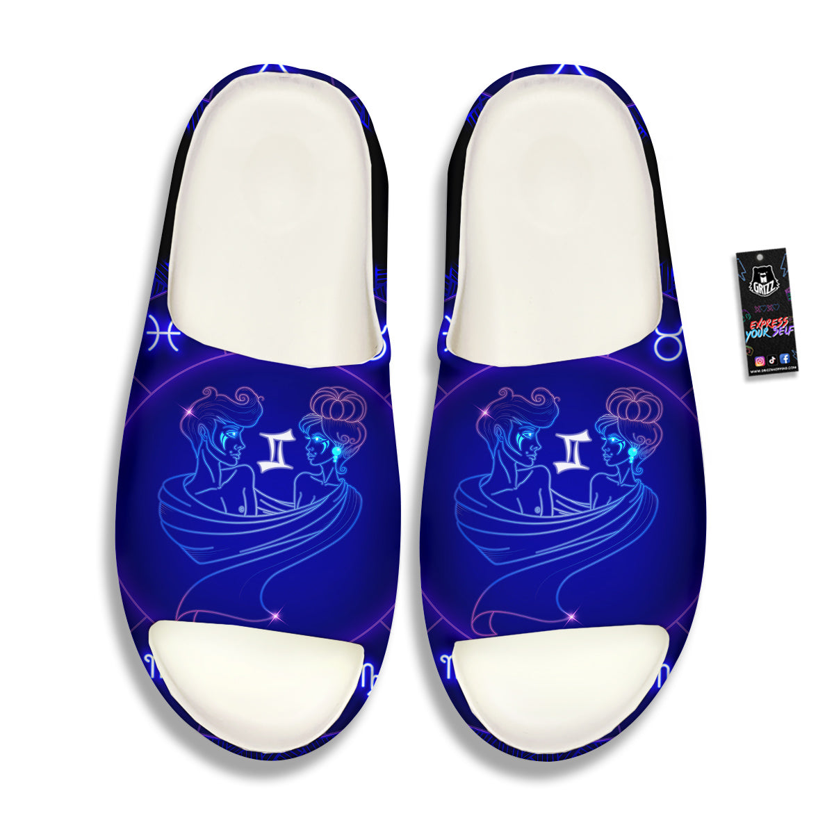 Zodiac Sign Dark Gemini Print Sandals-grizzshop