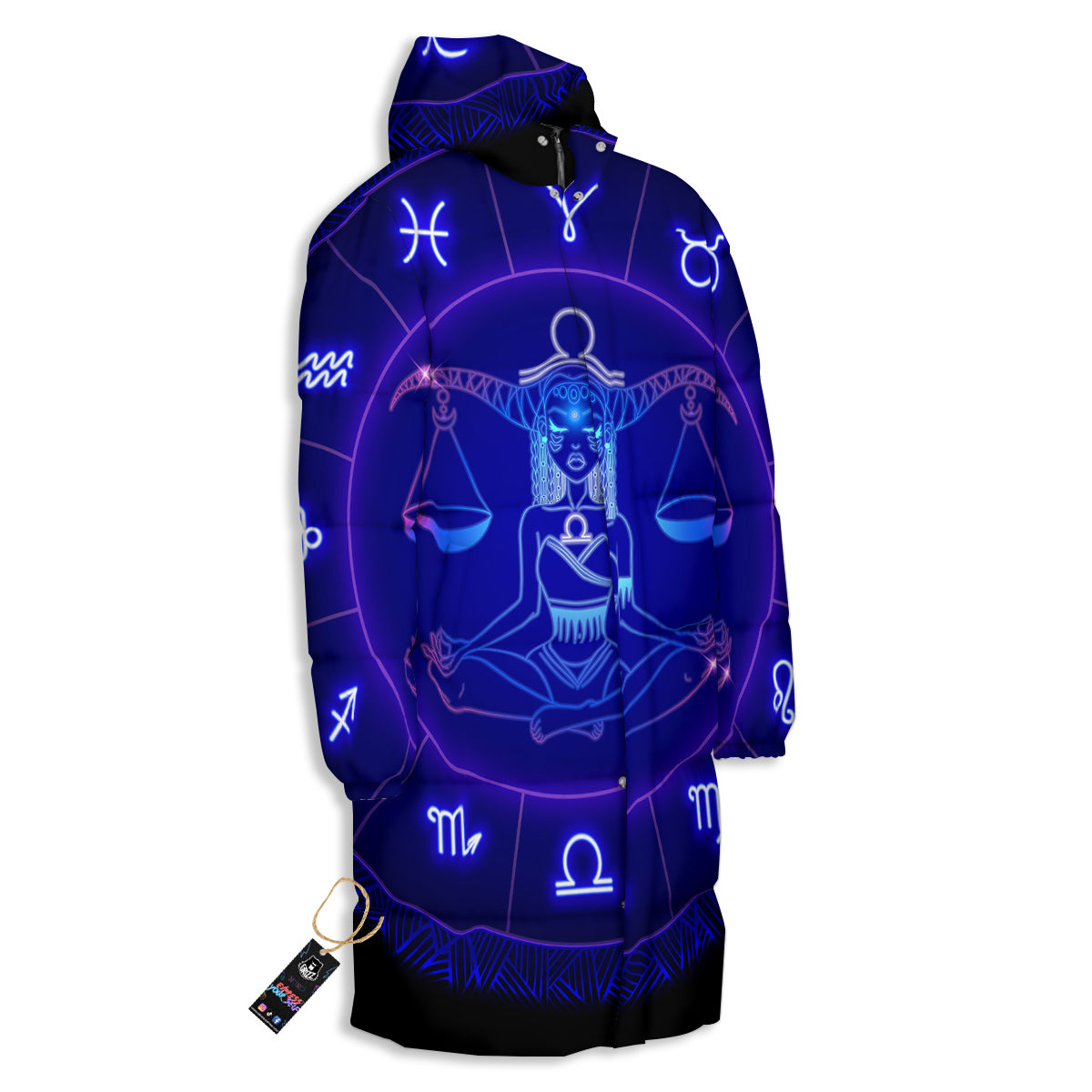 Zodiac Sign Dark Libra Print Long Down Jacket