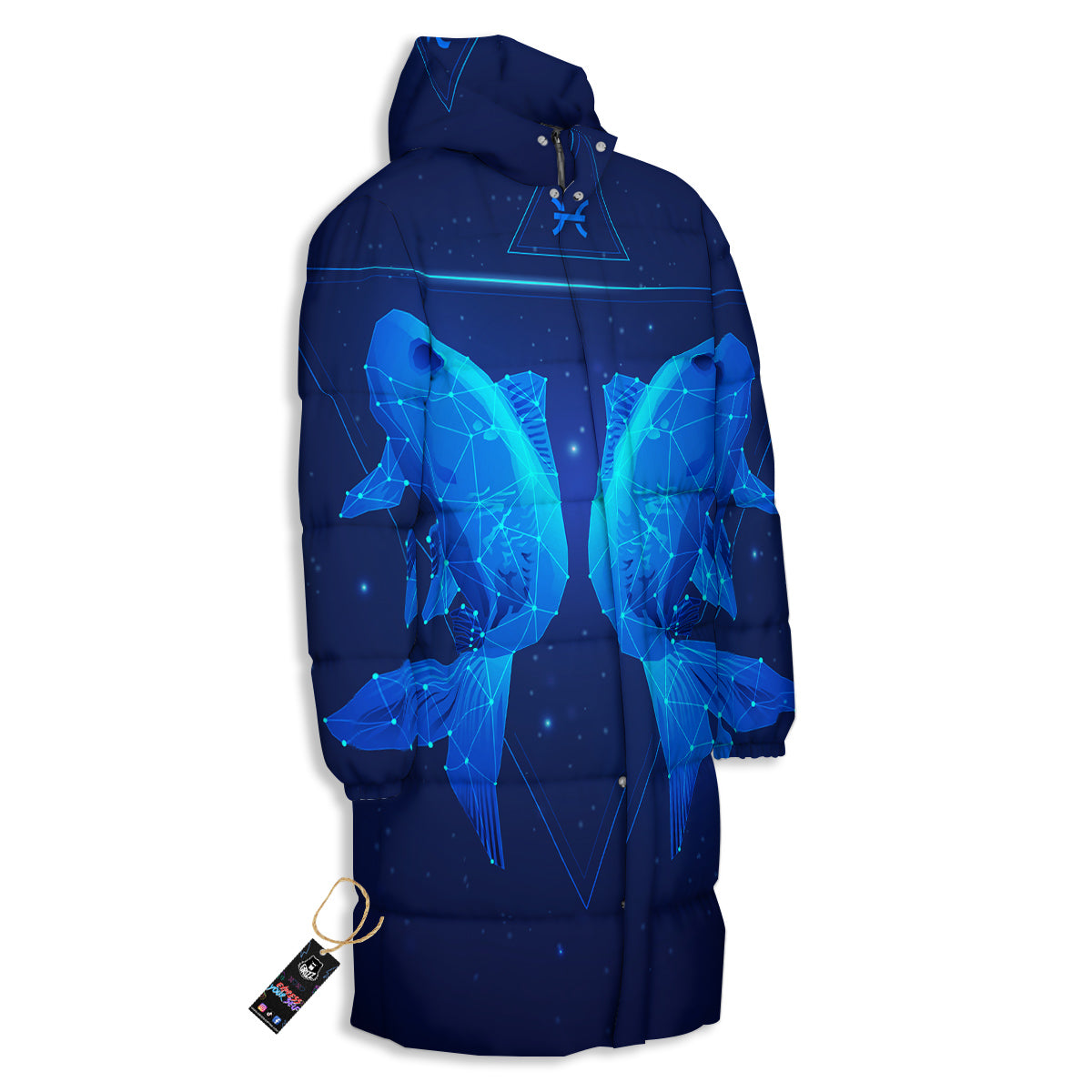 Zodiac Sign Dark Pisces Print Long Down Jacket