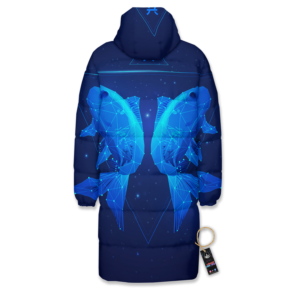 Zodiac Sign Dark Pisces Print Long Down Jacket