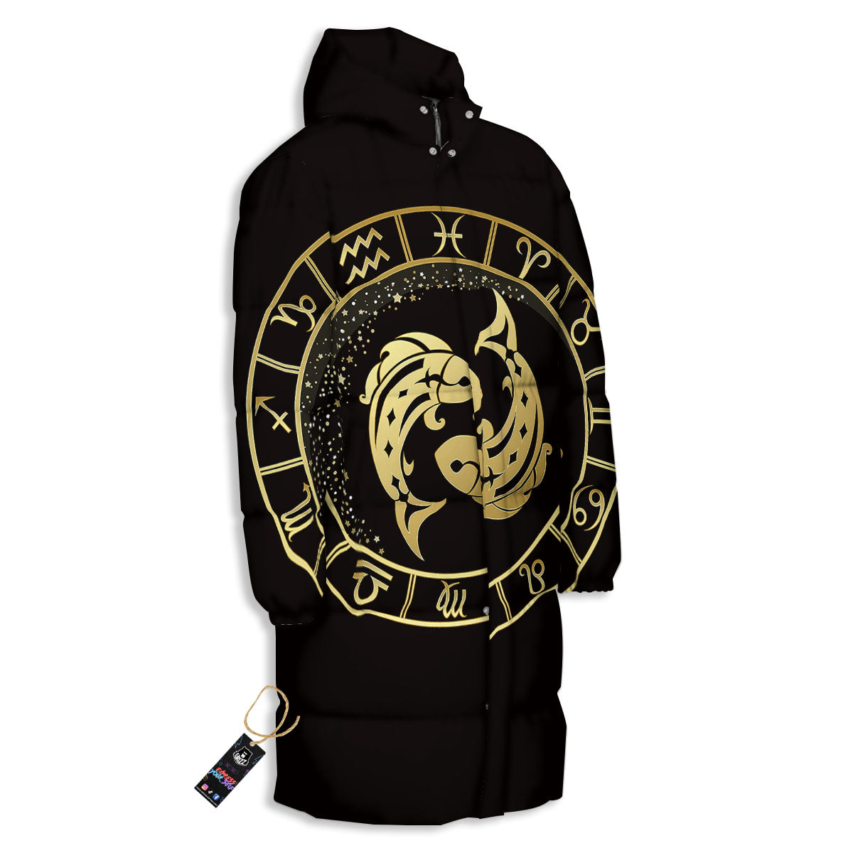 Zodiac Sign Golden Pisces Print Long Down Jacket
