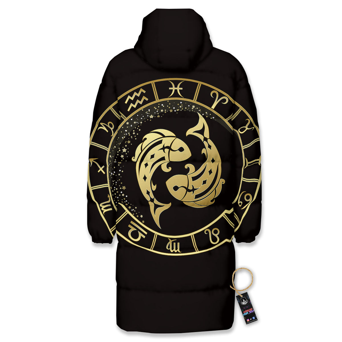 Zodiac Sign Golden Pisces Print Long Down Jacket