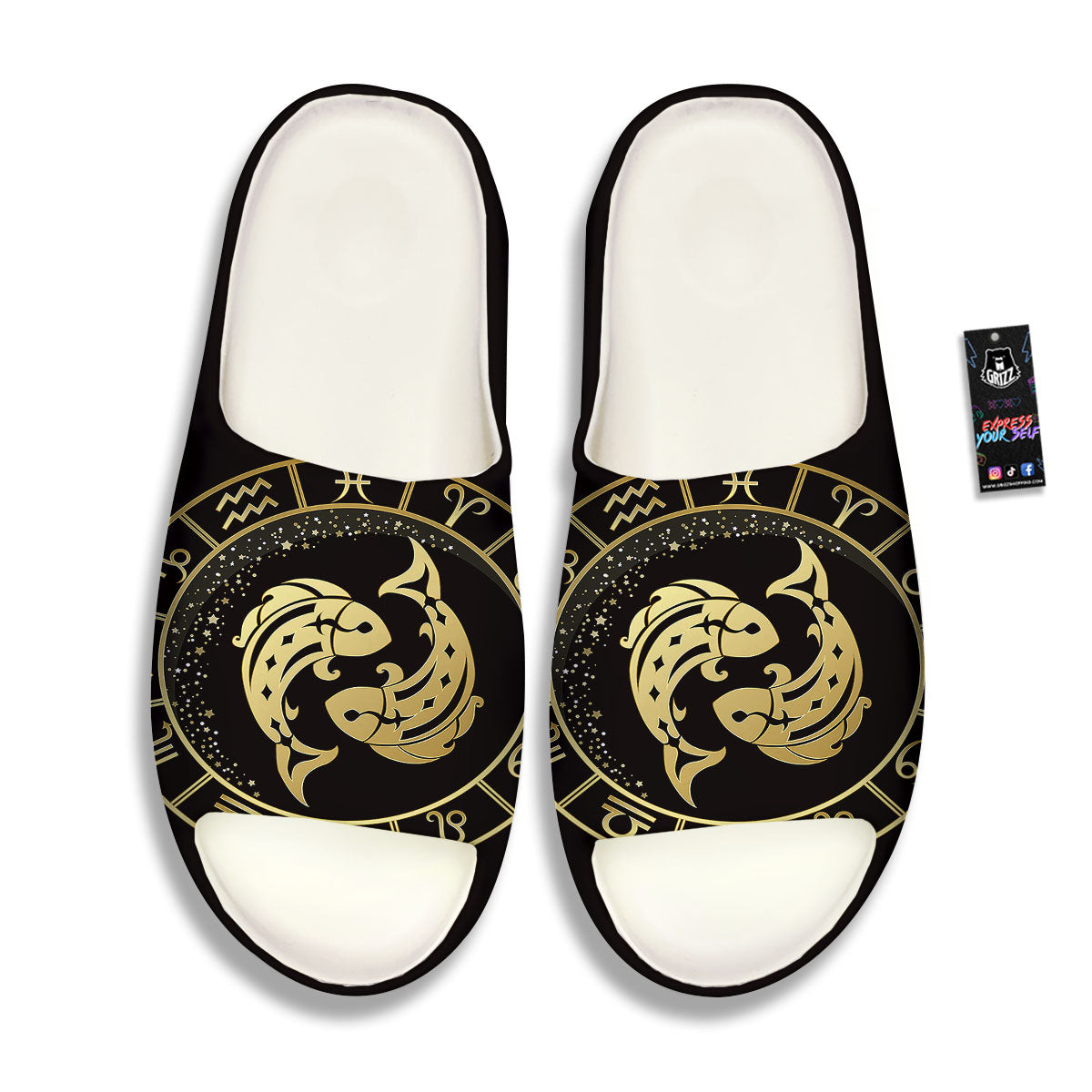 Zodiac Sign Golden Pisces Print Sandals-grizzshop