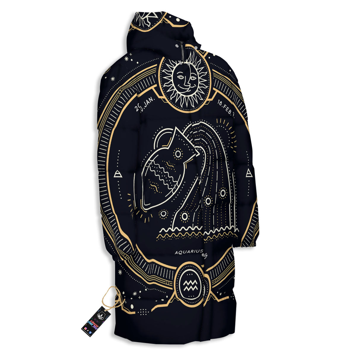 Zodiac Sign Vintage Aquarius Print Long Down Jacket