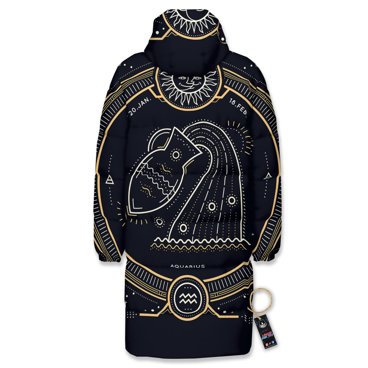 Zodiac Sign Vintage Aquarius Print Long Down Jacket