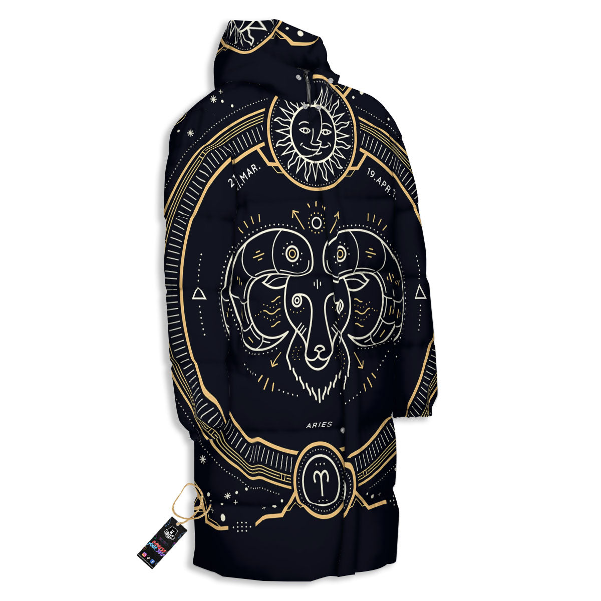 Zodiac Sign Vintage Aries Print Long Down Jacket
