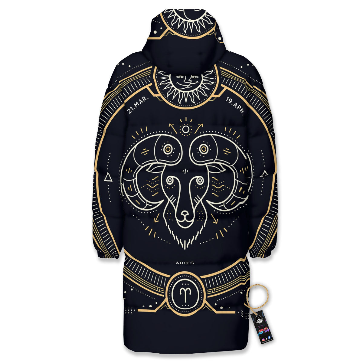 Zodiac Sign Vintage Aries Print Long Down Jacket