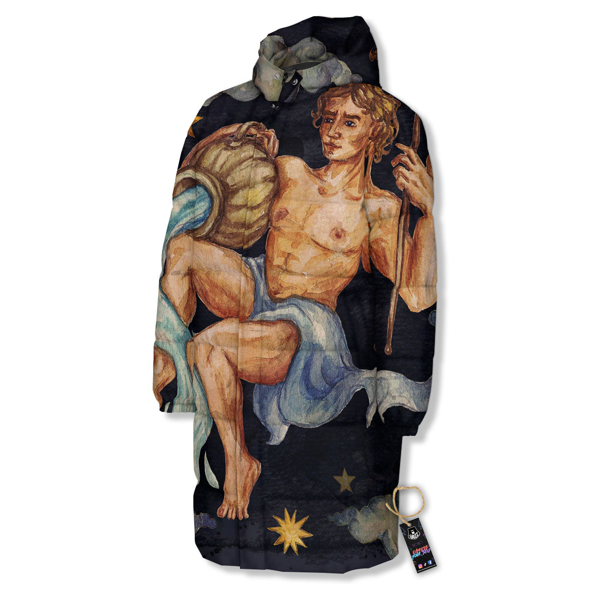 Zodiac Sign Watercolor Aquarius Print Long Down Jacket