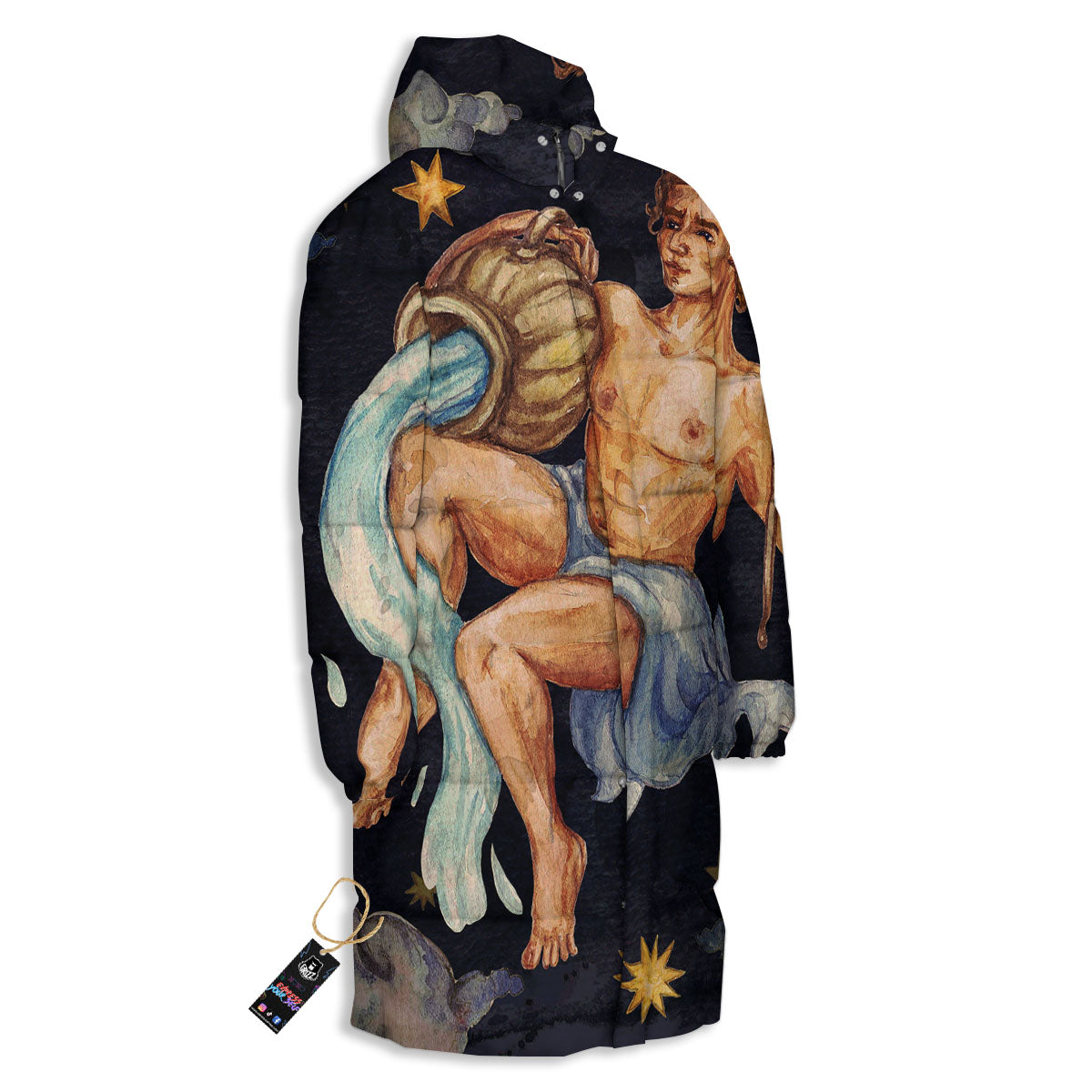 Zodiac Sign Watercolor Aquarius Print Long Down Jacket