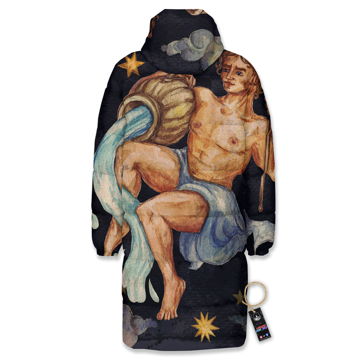 Zodiac Sign Watercolor Aquarius Print Long Down Jacket