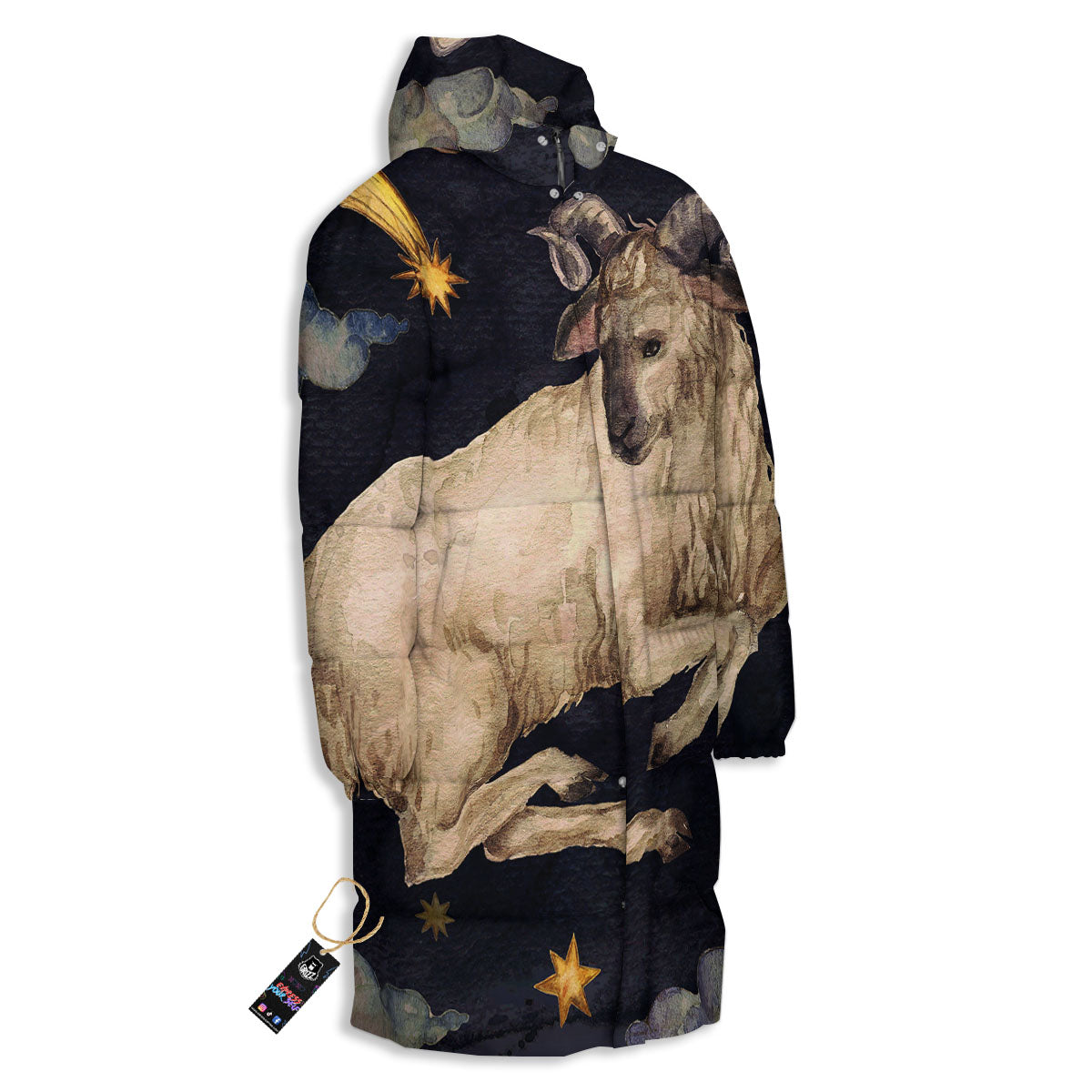 Zodiac Sign Watercolor Aries Print Long Down Jacket