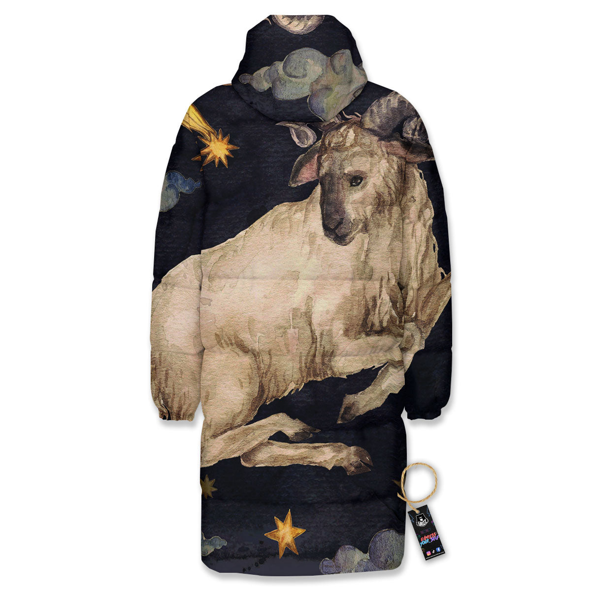 Zodiac Sign Watercolor Aries Print Long Down Jacket