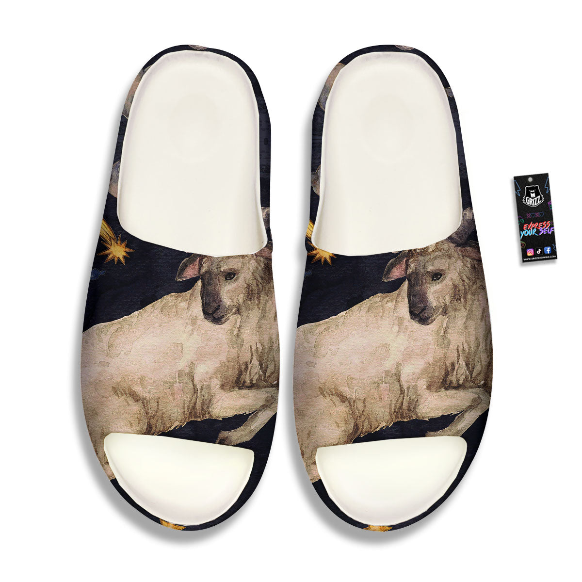 Zodiac Sign Watercolor Aries Print Sandals-grizzshop