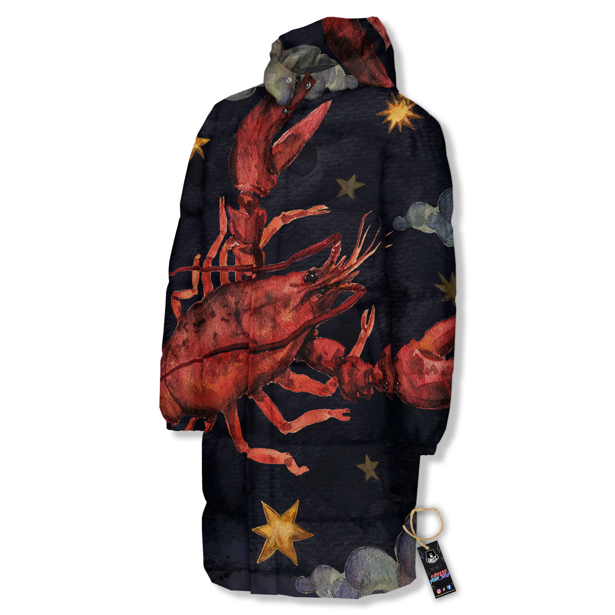 Zodiac Sign Watercolor Cancer Print Long Down Jacket