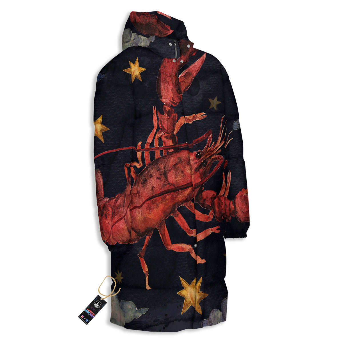 Zodiac Sign Watercolor Cancer Print Long Down Jacket
