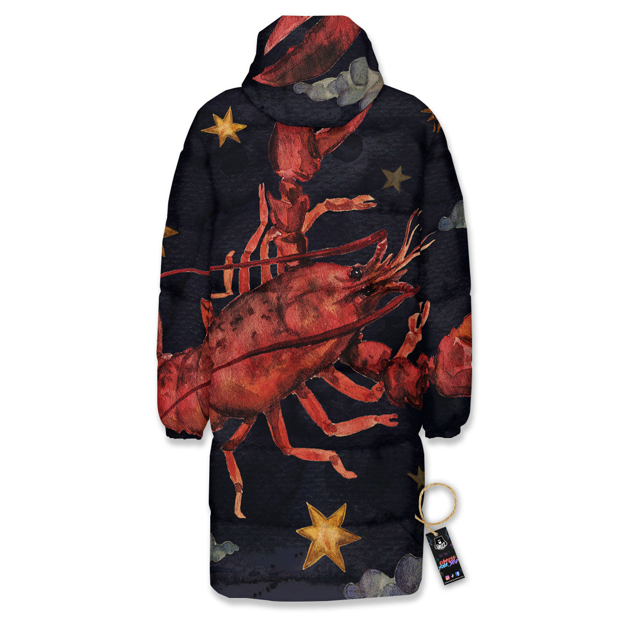 Zodiac Sign Watercolor Cancer Print Long Down Jacket