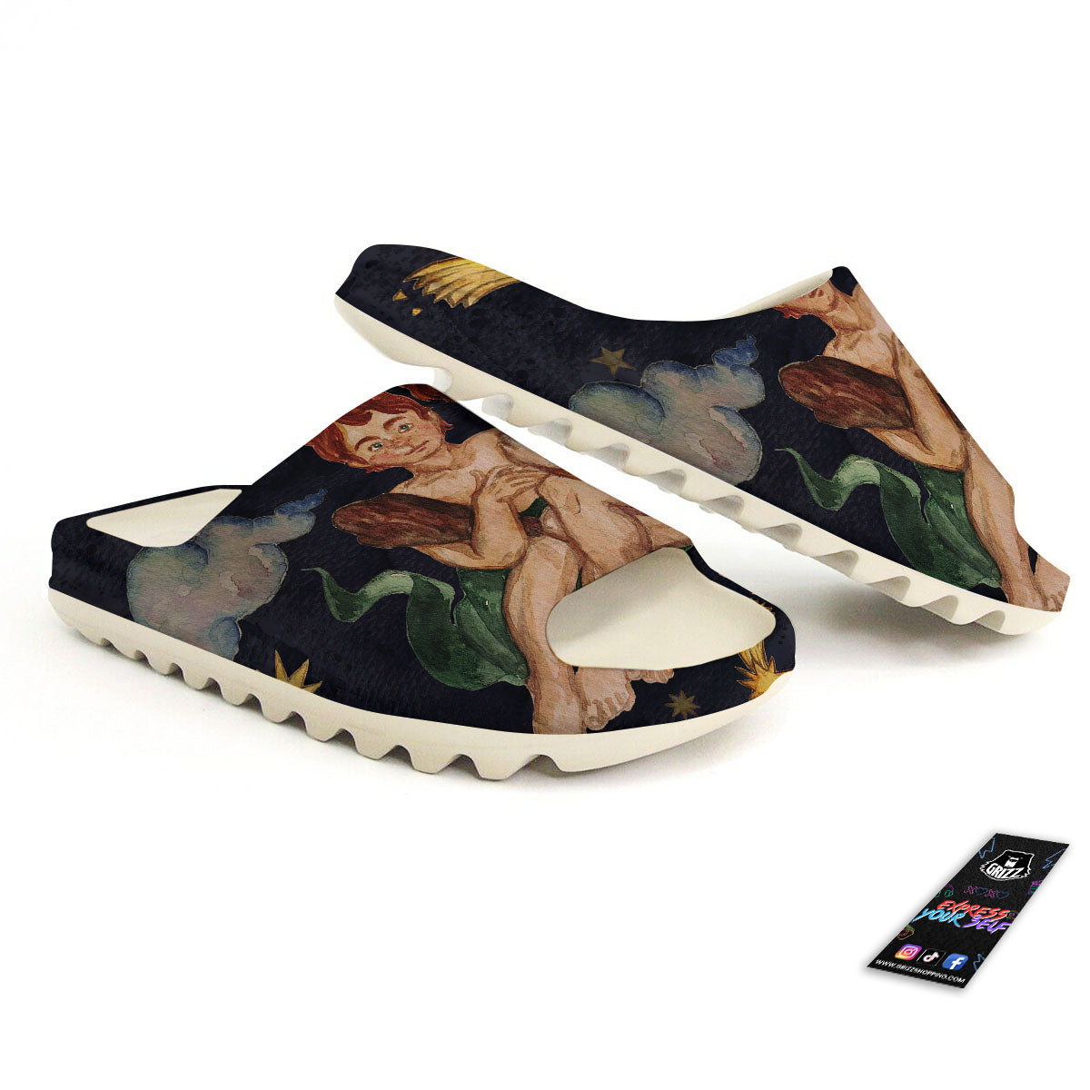 Zodiac Sign Watercolor Gemini Print Sandals-grizzshop