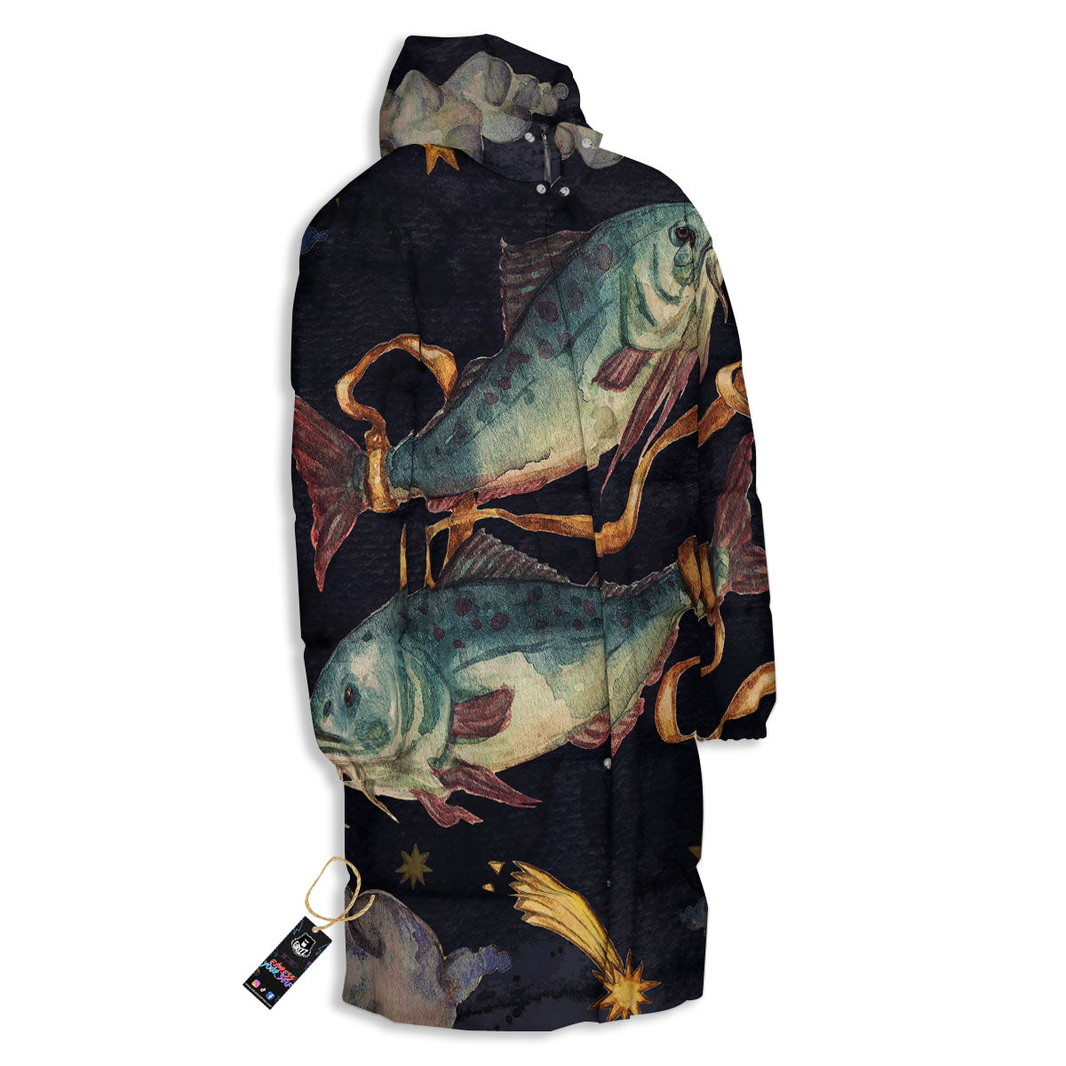 Zodiac Sign Watercolor Pisces Print Long Down Jacket
