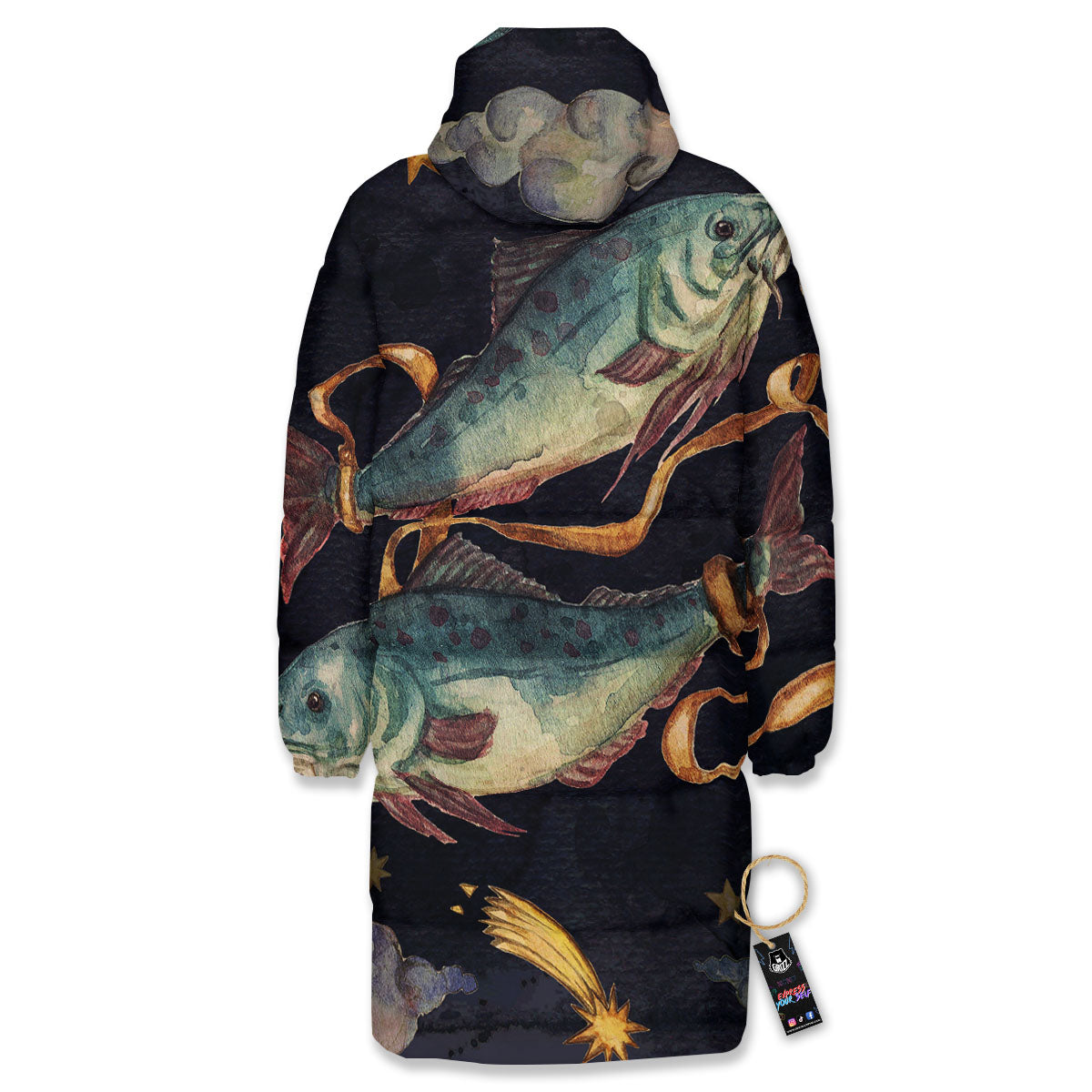 Zodiac Sign Watercolor Pisces Print Long Down Jacket