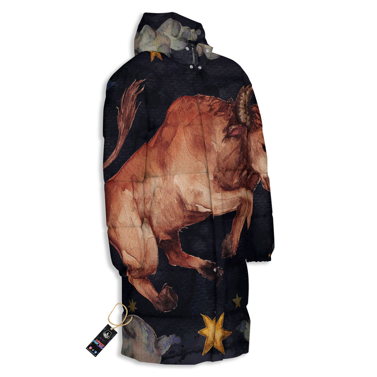 Zodiac Sign Watercolor Taurus Print Long Down Jacket