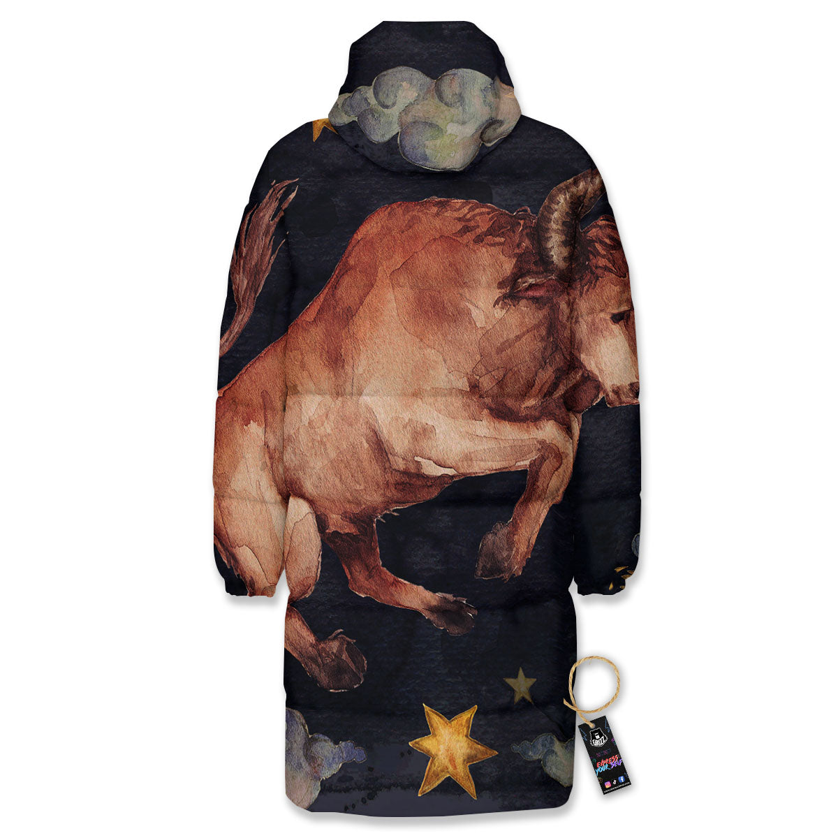 Zodiac Sign Watercolor Taurus Print Long Down Jacket