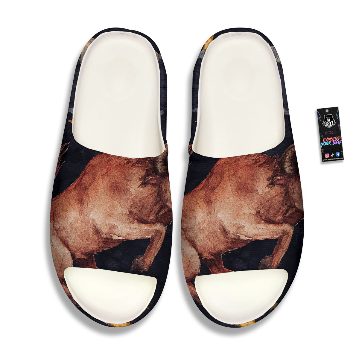 Zodiac Sign Watercolor Taurus Print Sandals-grizzshop