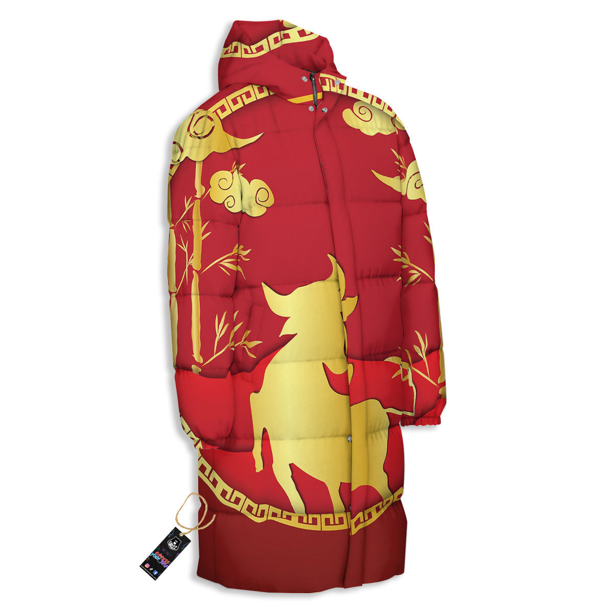 Zodiac Symbol Chinese Ox Print Long Down Jacket