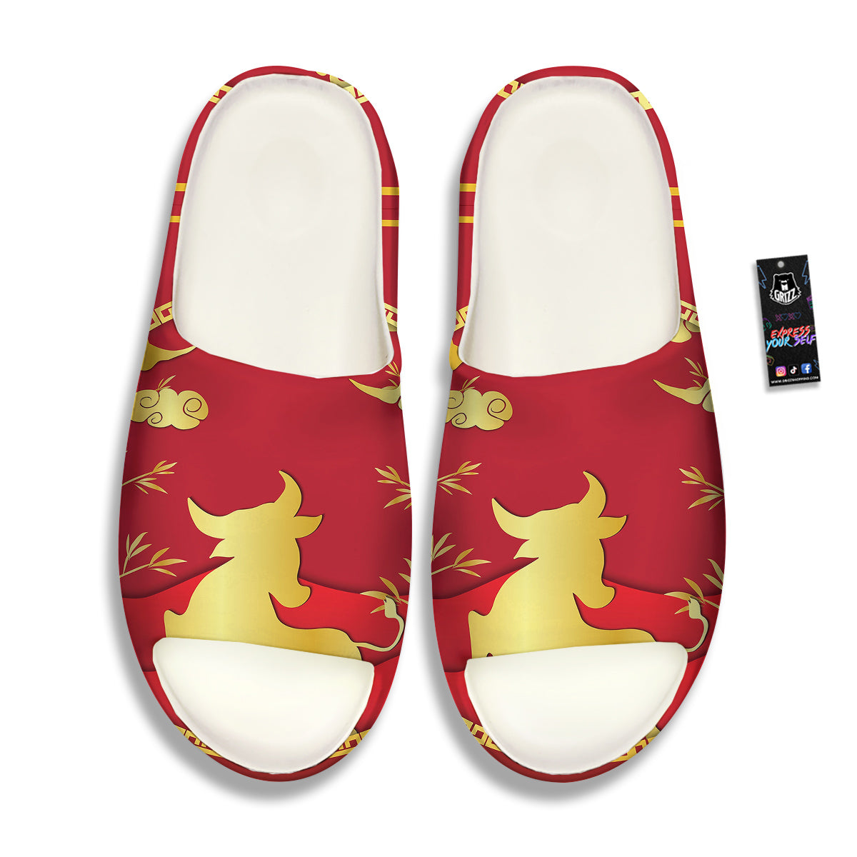 Zodiac Symbol Chinese Ox Print Sandals-grizzshop